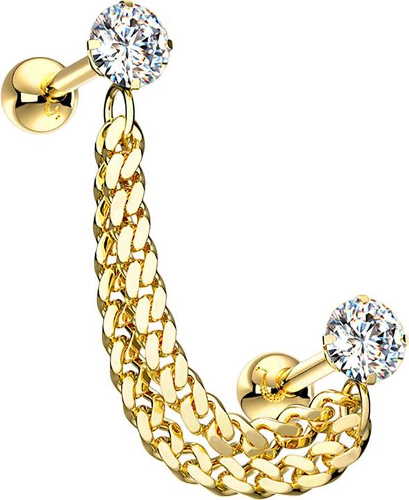 Produktbild Star Piercing Micro Barbell vergoldet mit Kristall und Anhänger Kette (Chirurgenstahl 316L, Messing)