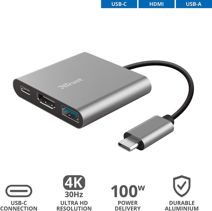 Immagine prodotto Trust Dalyx - USB 3.2 Gen 1 (3.1 Gen 1) Type-C - HDMI - USB 3.2 Gen 1 (3.1 Gen 1) Type (USB-C, 3 porte)