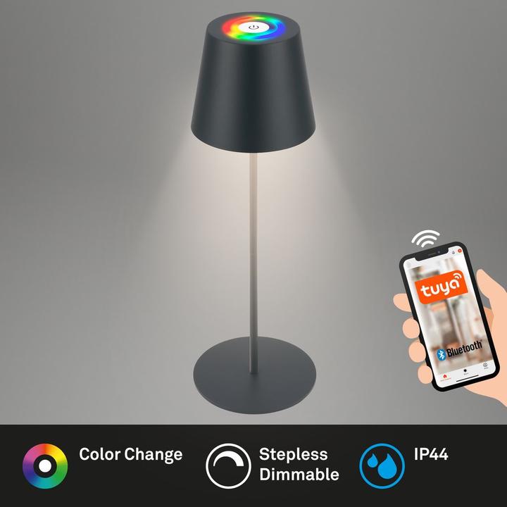 Image du produit Briloner COLORIS Smart Bluetooth RGB/W Lampe de table LED rechargeable, anthracite, App (300 lm)