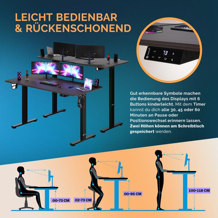 Image du produit Casaria Bureau réglable en hauteur (140 x 60 x 118 cm)