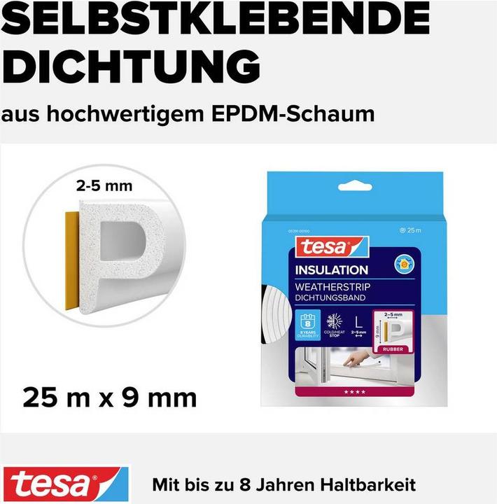 Actual product image tesa P-profile window seal (0.27 kg, White, White)