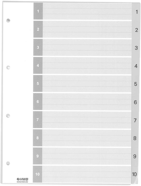 Image du produit Hwb Intercalaires A4, PP 1-10, Graduation : 1-10, Largeur excessive : Non