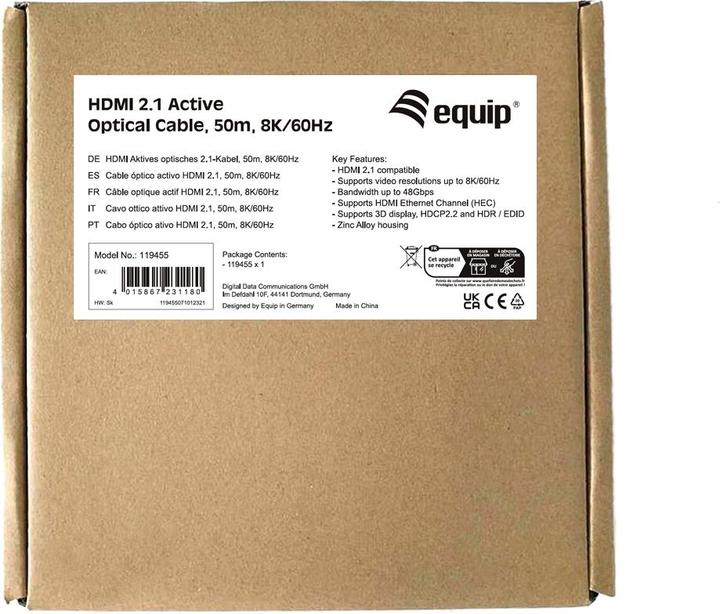 Actual product image equip Displayport Cable -> HDMI St/St 50m 8K/60Hz black (50 m, HDMI, 2.1)