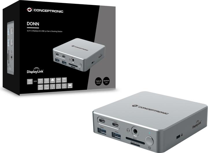 Produktbild Conceptronic Dock USB-C->2xHDMI,2xUSB-C,4xUSB-A,DP,GbE LAN (15 Ports)