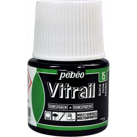 Pebeo, Künstlerfarbe + Bastelfarbe, Vitrail Transparentfarben (Schwarz, 45 ml)
