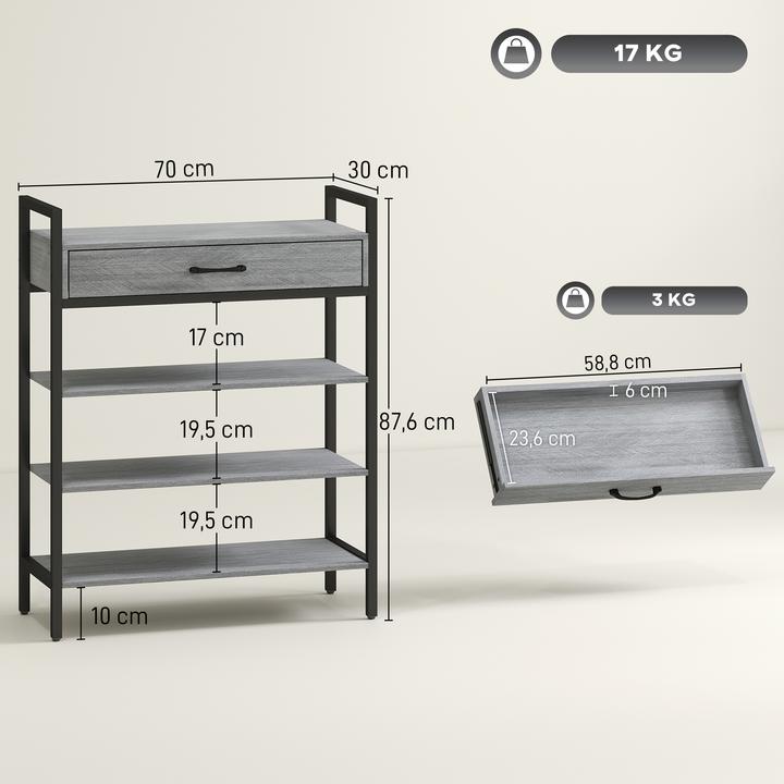 Produktbild Homcom Schuhregal Spanplatte, Metall Grau (30 x 30 x 87.60 cm)
