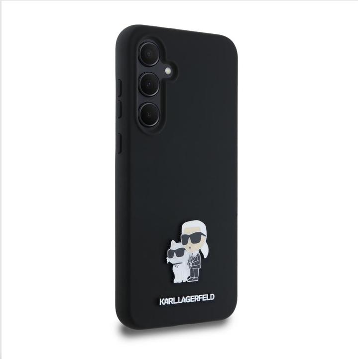 Actual product image Karl Lagerfeld KLHCSA35SMHKCNPK A35 A356 hardcase czarny/black Silicone Karl&Choupette Metal Pin (Samsung Galaxy A35)