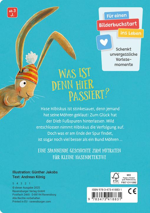 Actual product image Ravensburger Hare Hibiscus and the carrot thief - children's book from 3 years, cardboard picture book, picture (German)