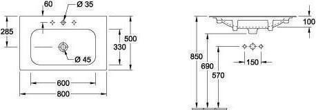 Actual product image Villeroy & Boch V&B Cabinet washbasin FINION w. concealed ÜL ViFlow 800x500mm we C+ (500 mm, 800 mm)