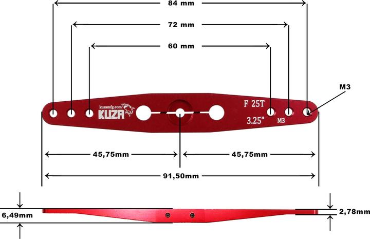 Produktbild Kuza Servohebel 2-Arm Futaba 25T 84/72/60mm 3.25" M3 Heavy Duty V2 Aluminium
