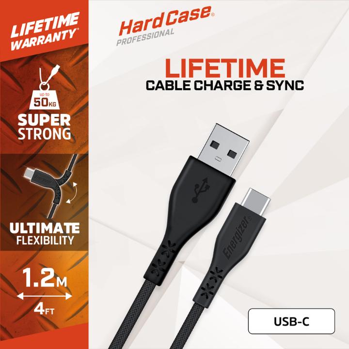 Actual product image Energizer Lifetime Warranty - USB-A/USB-C Cable - 1.2m (1.20 m, USB 3.2 Gen 2)