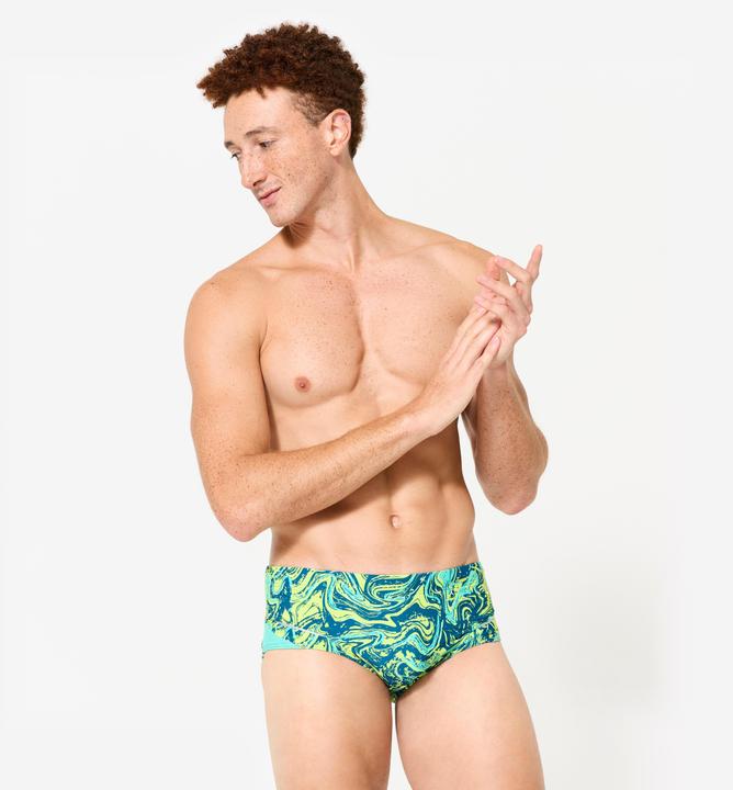 Produktbild Nabaiji Badehose Slip Herren Kastenform - 900 Print gelb/grün (44)