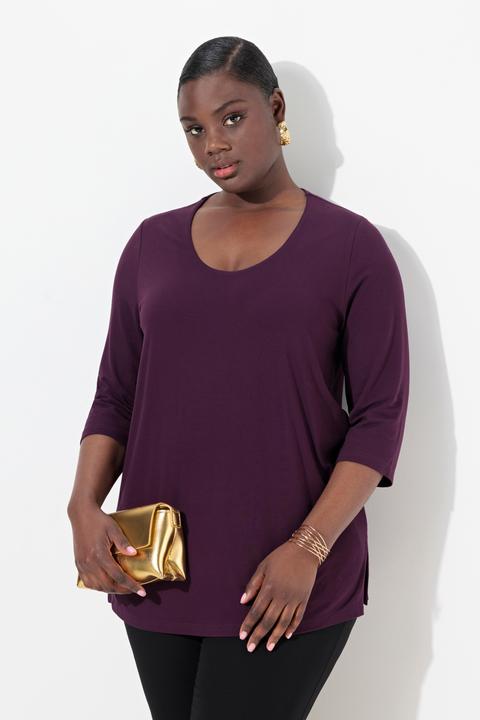 Image du produit Ulla Popken T-shirt manches 3/4, profond décolleté rond (46, 48)