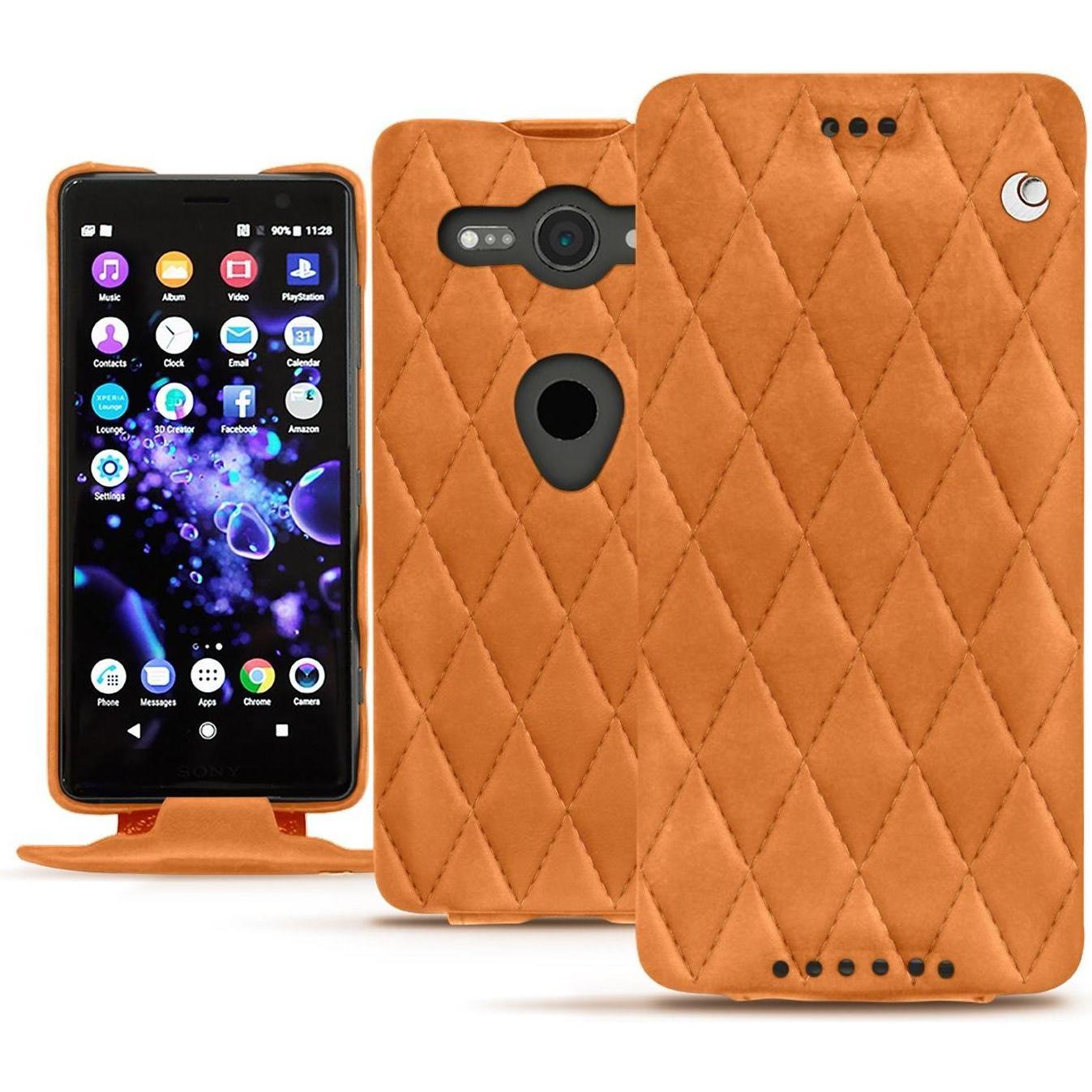 Noreve Lederschutzhülle vertikal (Sony Xperia XZ2 Compact), Smartphone Hülle, Orange