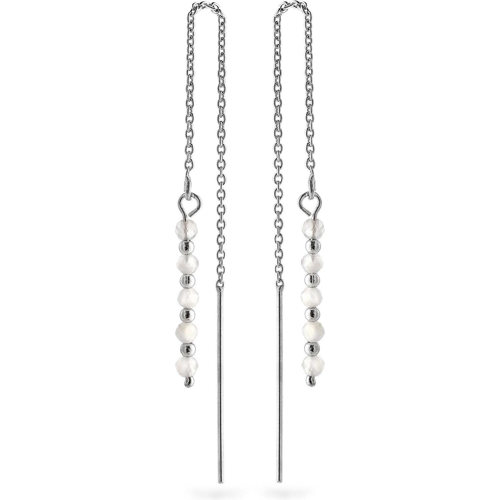 Again Jewelry, Orecchini, - Silver chain earrings with moonstone AJKNS003, (Argento)
