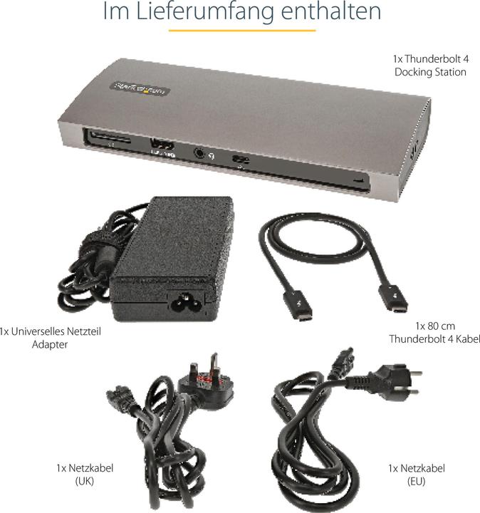 Produktbild StarTech com TB4CDOCKUE, Cablato, Thunderbolt 4, 96 W, 10,100,1000 Mbit/s, Nero, Grigio, MMC, MicroS (Thunderbolt, 3 Ports)