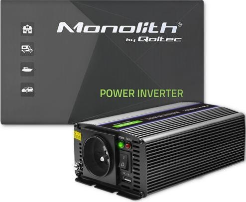 Actual product image Qoltec 51925 Monolith voltage converter 1200 MS Wave |12V to 230V | 600/1200W | USB