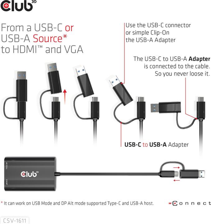 Produktbild Club 3D Club3D Adapter MiniDisplayport > DVI DualLink HDCP Off St/Bu (HDMI, USB Typ-C, VGA, 9.10 cm)