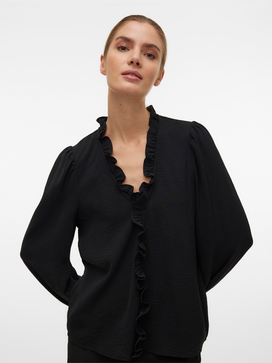 Produktbild Vero Moda Normal geschnitten V-Ausschnitt Elastische Bündchen Voluminöser Armschnitt Top Bluse (M)