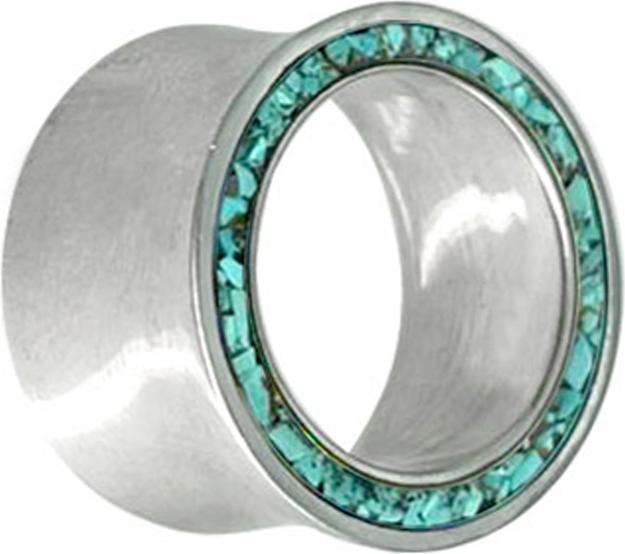 Image du produit Star Piercing Flared Tunnel argenté avec bord en pierre turquoise (Laiton, Minéral)