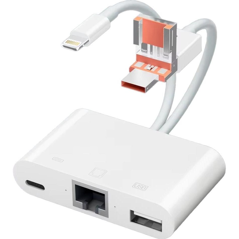 PowerGuard DualHeadConnect USB-C/USB-A Lightning USB Ethernet e Charge-In (USB-A, USB-C, Lightning), Adattatore dispositivo mobile