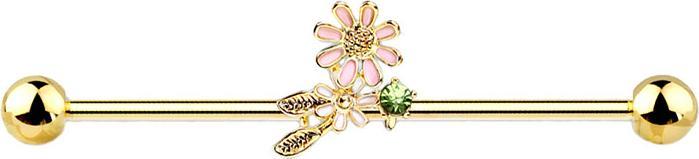 Immagine prodotto Star Piercing Barbell 14k vergoldet mit Blüten und Blätter (Ottone, Acciaio chirurgico 316L)