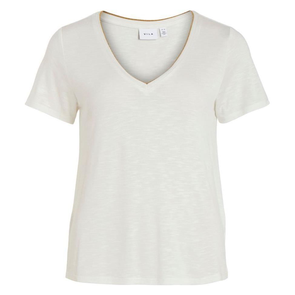 Vila, Damen, Blusen, Glitzerdetail Oberteil Mit Kurzen Ärmeln, Weiss, (M)