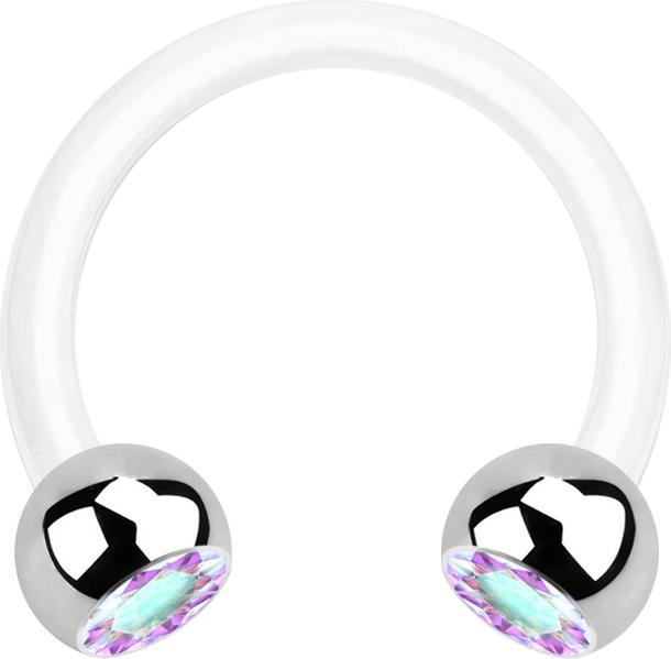 Actual product image Star Piercing Micro Circular Barbell white with two balls silver crystal multicolour (Surgical steel 316L, Bioflex, without brass)