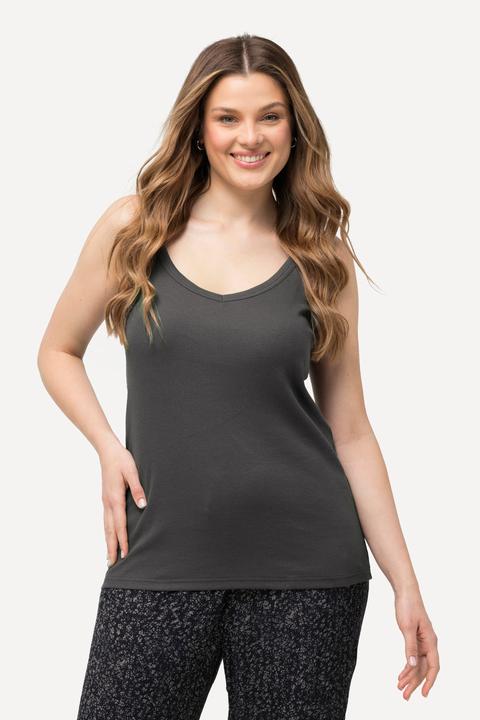 Immagine prodotto Ulla Popken Top dal taglio aderente e smanicato a costine con scollo a V e spalline sottili (50, 52)