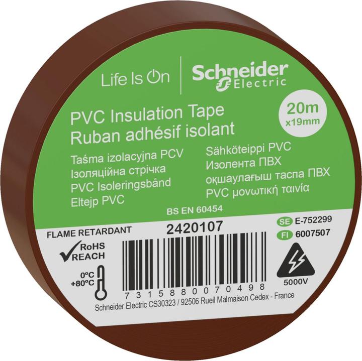 Schneider Electric PVC Isoleringsbånd 19mm X 20m Brun- I pose für DIY (19 mm)