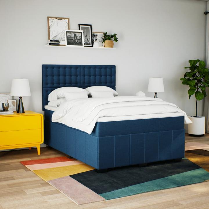 Actual product image vidaXL Boxspringbett Doppelbett Polsterbett Bett Matratze Blau 160x200cm Stoff (160 x 200 cm)