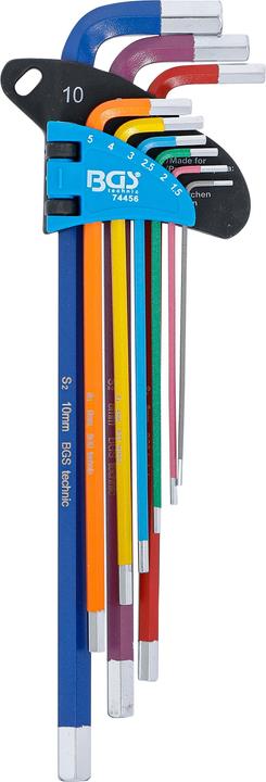 Image du produit BGS Jeu de clés allen | multicolore | extra longues | six pans femelle 1,5 - 10 mm | 9 pièces