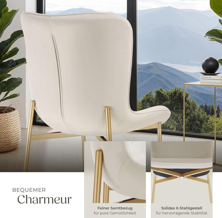 Immagine prodotto tectake Set di 2 sedie imbottite Tessa effetto velluto, ergonomiche, bianco/oro