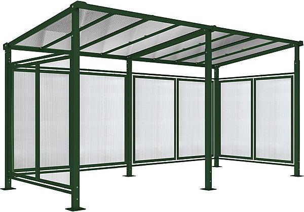 Actual product image SPL MILANO bicycle shelter, standard model + extension with rear cladding/side