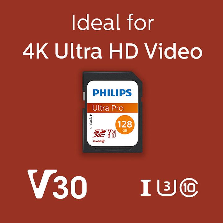 Actual product image Philips SDXC Card 128GB Class 10 UHS-I U3 V30 A1 (128 GB, SDXC, U3, UHS-I)