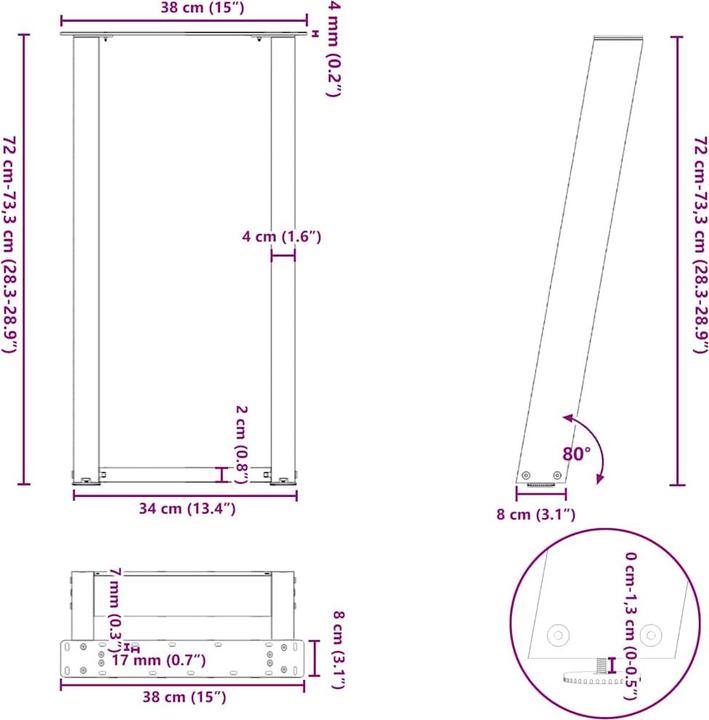 Produktbild vidaXL Konsolentischbein