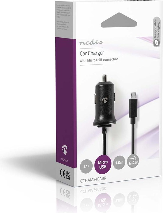 Produktbild Nedis CCHAM240ABK Kfz-Ladegerät 2,4 A Festkabel Micro-USB Schwarz