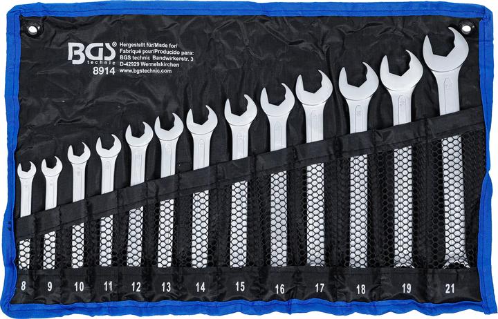 Produktbild BGS Maul-Ringschlüssel-Satz Maulseite mit Ratschenfunktion SW 8 - 21 mm 13-tlg. (19 mm, 12 mm, 14 mm, 16 mm, 10  mm, 21 mm, 18 mm, 17 mm, 11 mm, 15 mm, 8 mm, 9 mm, 13 mm, 20 mm)