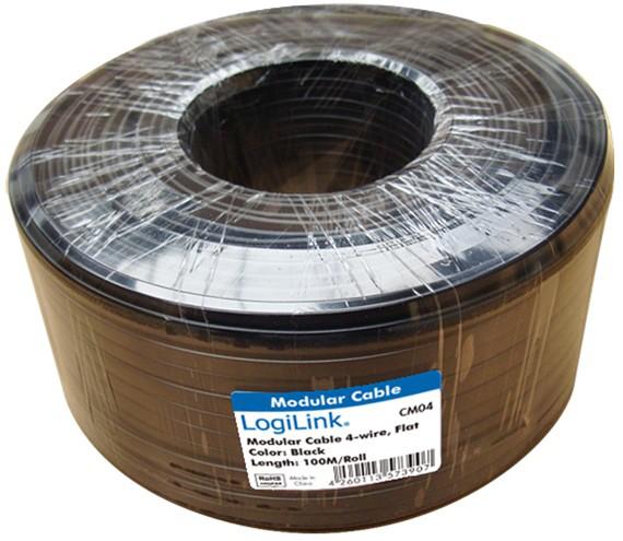 Actual product image LogiLink Telephone cable, 100 m, 4-core, flat, black