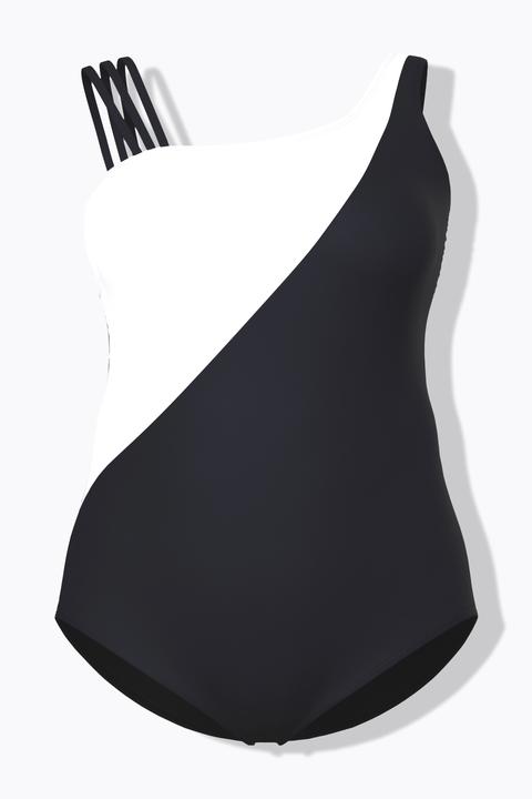 Actual product image Ulla Popken Two Tone Asymmetric Split Strap Swimsuit (42)
