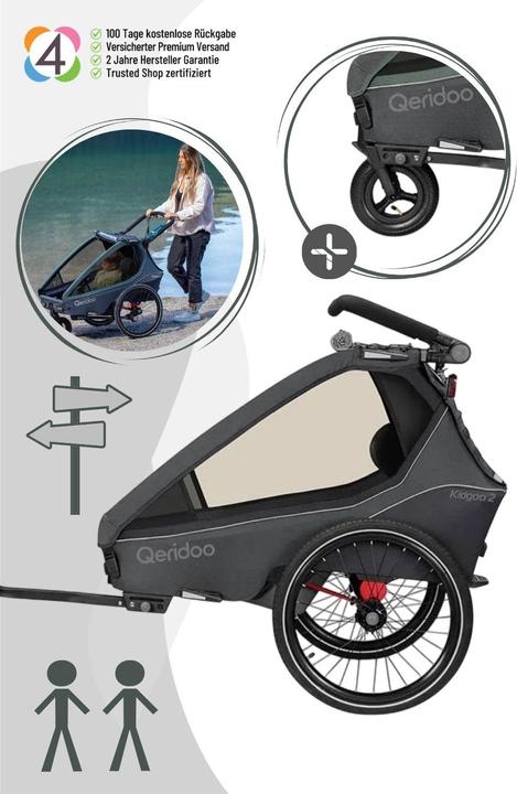 Actual product image Qeridoo Kinderfahrradanhänger Kidgoo2 Navy Blue Kollektion 2023