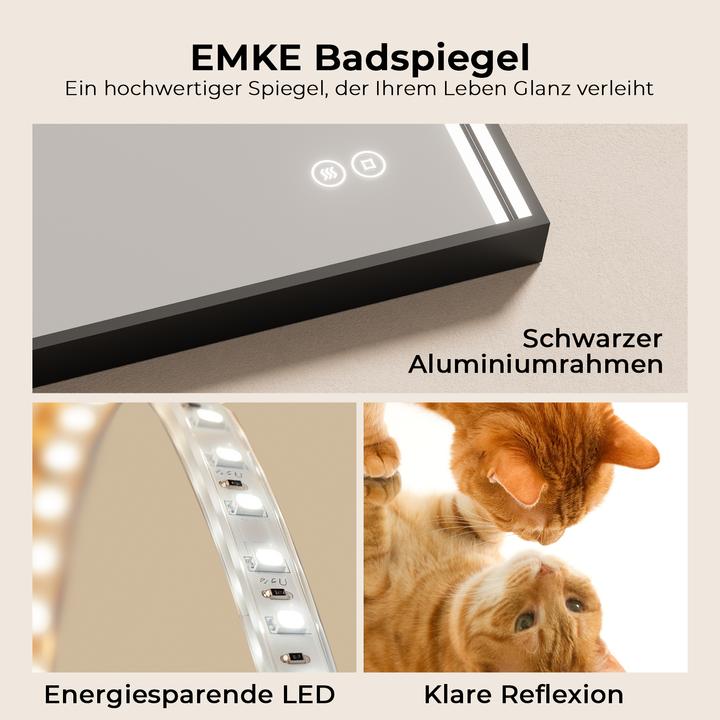 Produktbild Emke Badspiegel mit Beleuchtung 80*60cm,Beschlagfrei, Kaltweiss6500K, Dimmbar, Touch Schalter (50 x 50 cm)