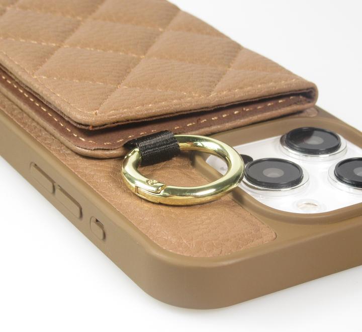 Image du produit PhoneLook Coque Cuir matelassé avec miroir et compartiment carte inclus grande lanière amovible (Apple iPhone 15 Pro)