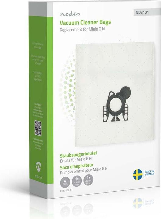 Immagine prodotto Nedis Staubsaugerbeutel | 4 Stück | Synthetik | Meist verkauft für: Miele GN | Weiss (4 x)