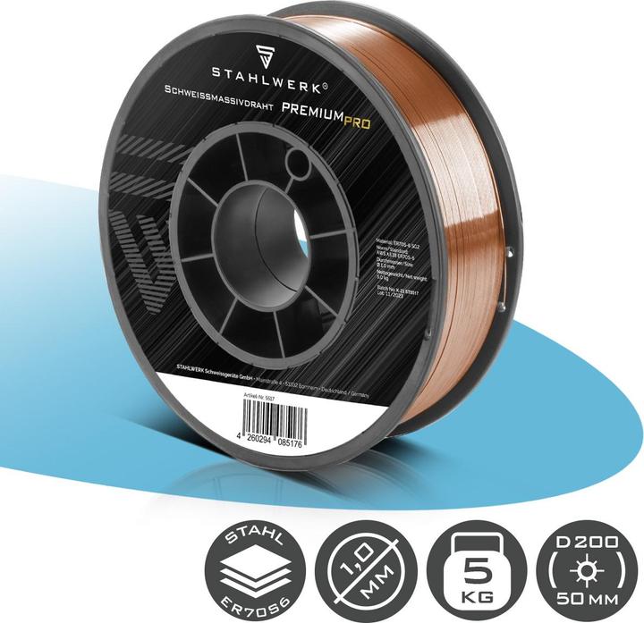 Actual product image Stahlwerk Welding wire MIG MAG ER70S-6 SG2 Ø 1.0 mm S200/D200 Wire reel 5 kg