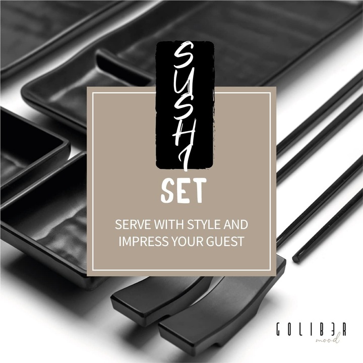 Produktbild Goliber Japanisches Sushi Geschirr Schwarz Set (16 Stück)