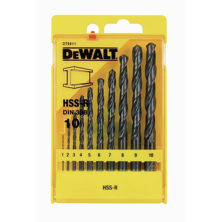 Actual product image DeWalt Drill bit set for metal HSS-R DIN 338 DT5911, 10 pieces (10 millimetres)