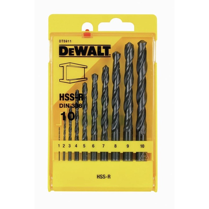Actual product image DeWalt Drill bit set for metal HSS-R DIN 338 DT5911, 10 pieces (10 millimetres)