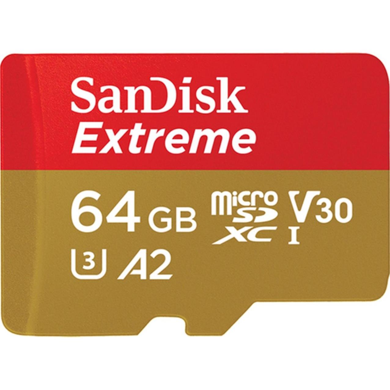 SANDISK Extreme (64 GB, microSDXC, U3, UHS-I), Geheugenkaart, Rood, Goud