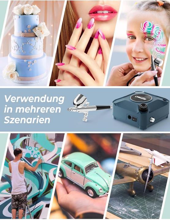 Actual product image Oasser Airbrush Set mit Kompressor, Double Action-Airbrush-Pistole und Zubehör